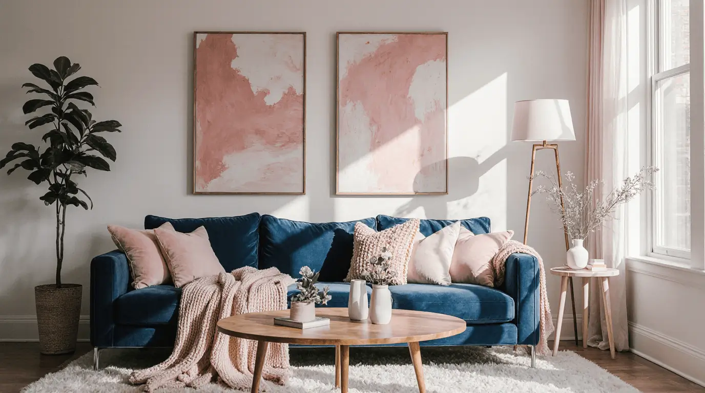 blue and pink living room