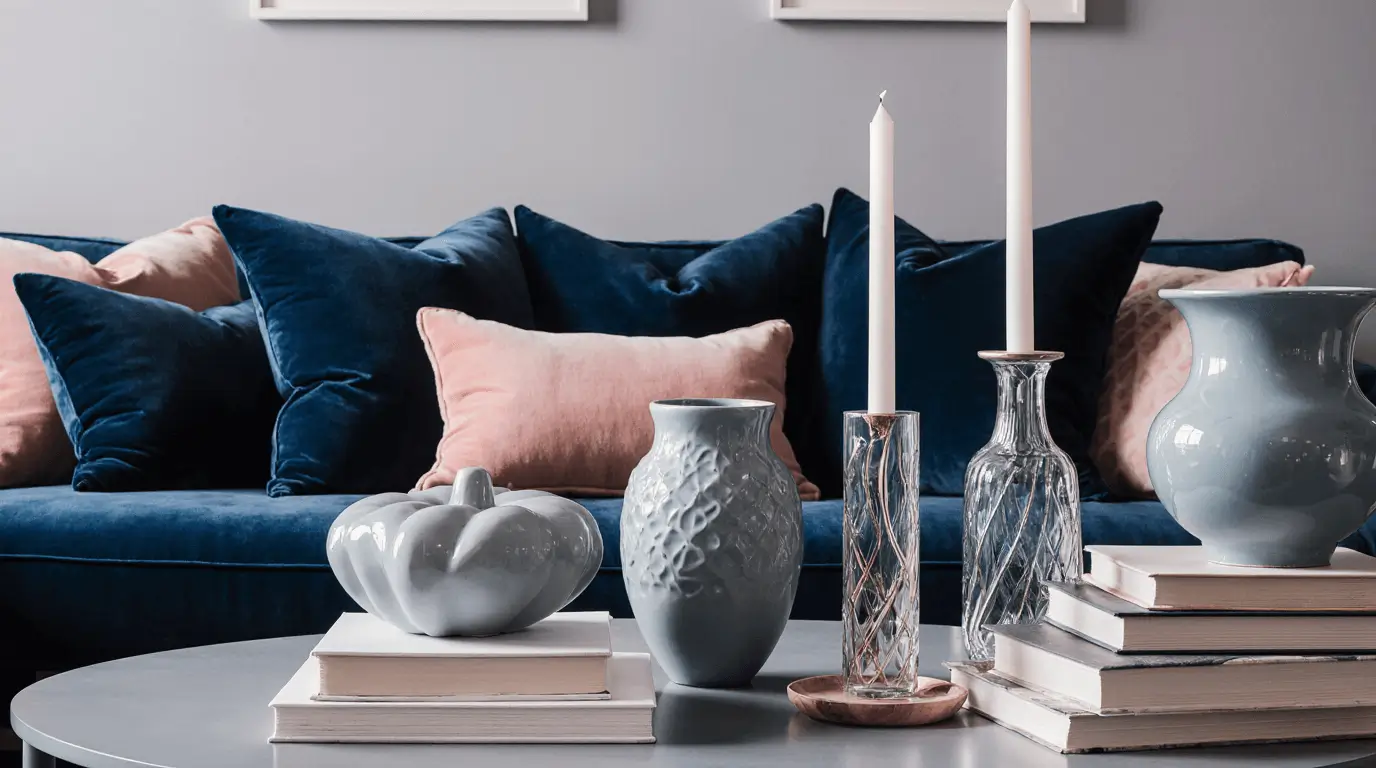 blue and pink living room