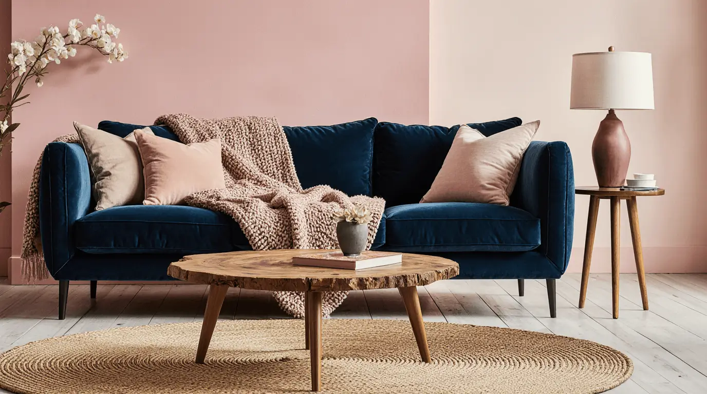 blue and pink living room