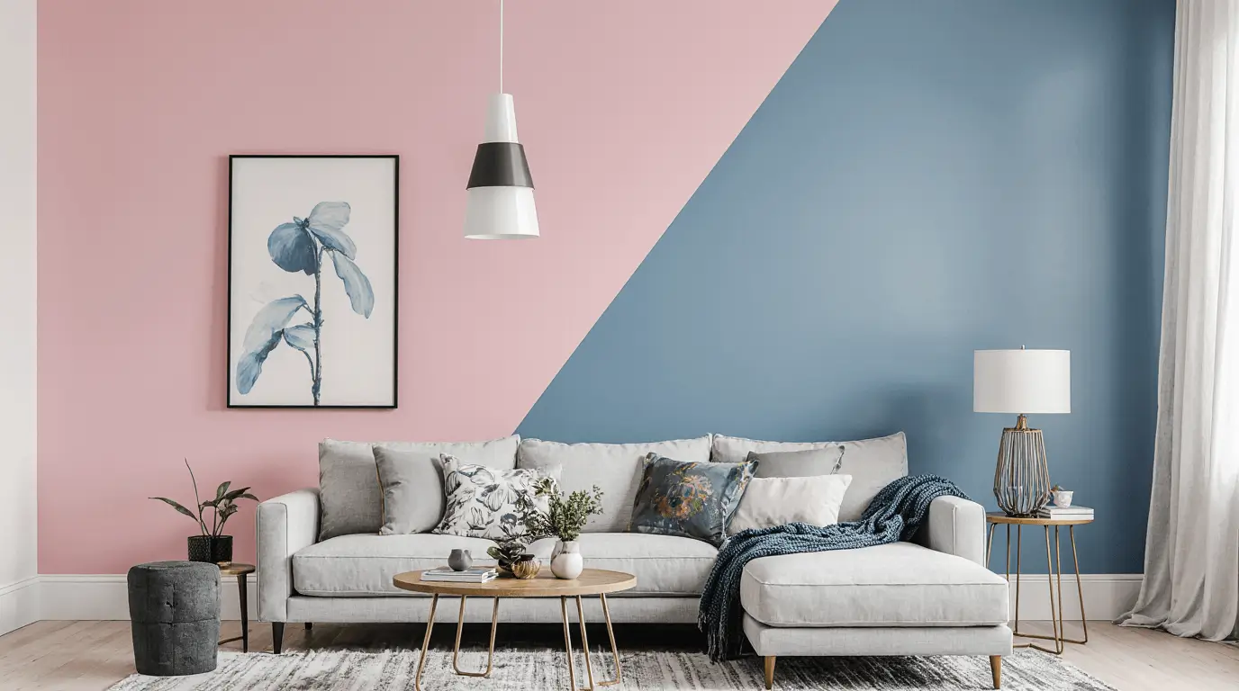 blue and pink living room