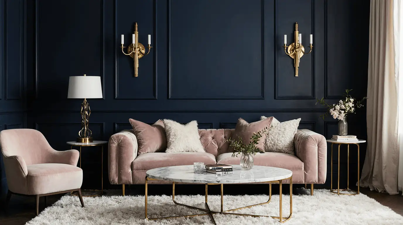 blue and pink living room