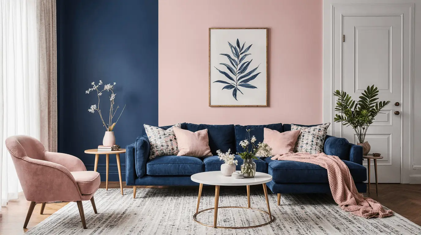 blue and pink living room
