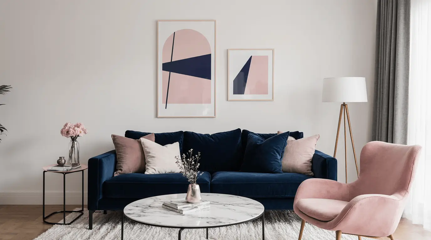 blue and pink living room
