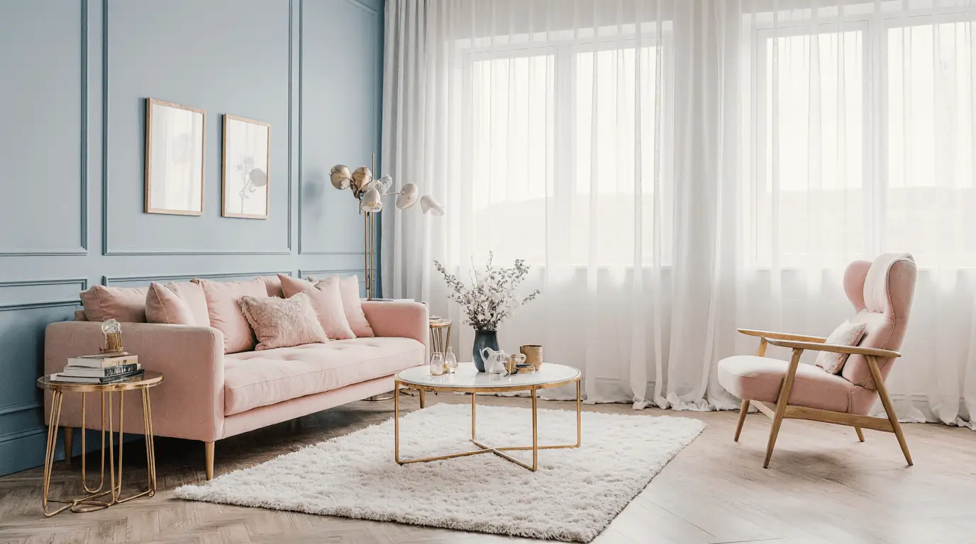 blue and pink living room