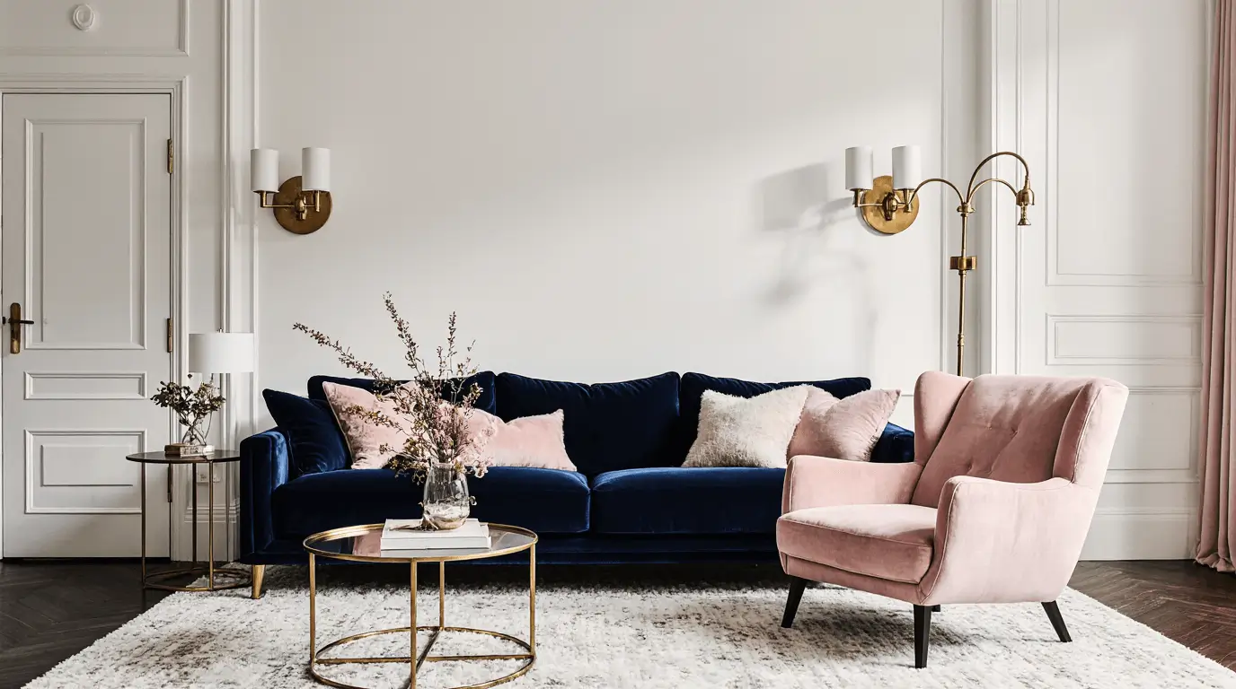 blue and pink living room
