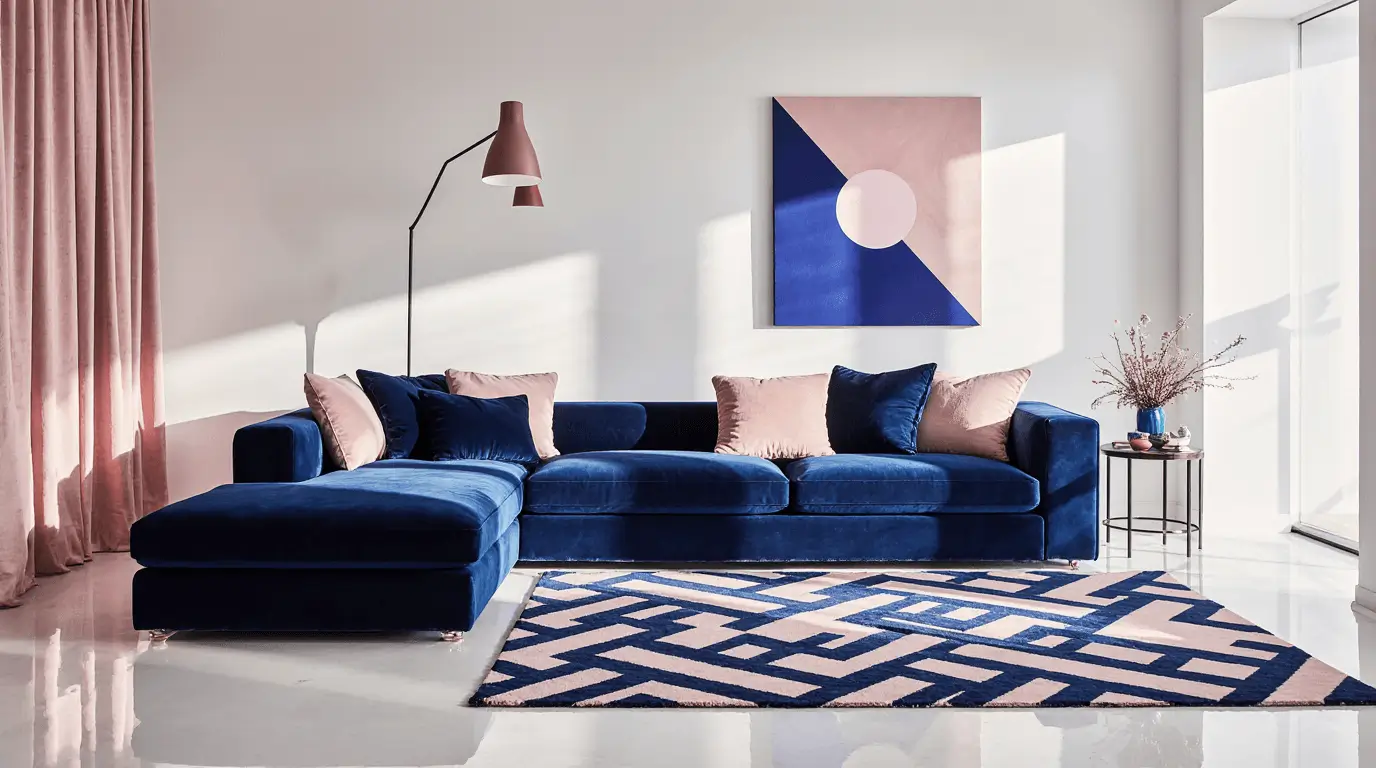 blue and pink living room