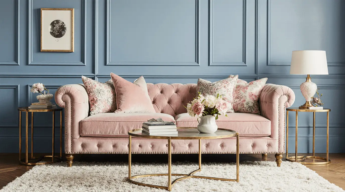 blue and pink living room