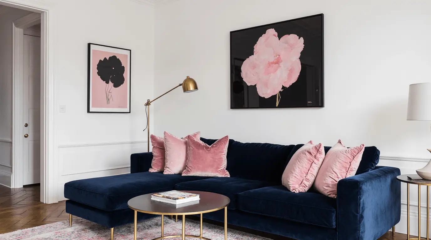 blue and pink living room