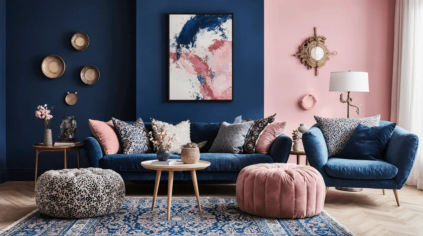 blue and pink living room