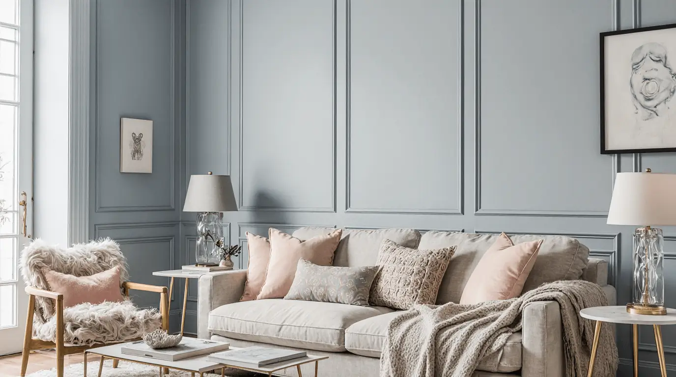 blue and pink living room