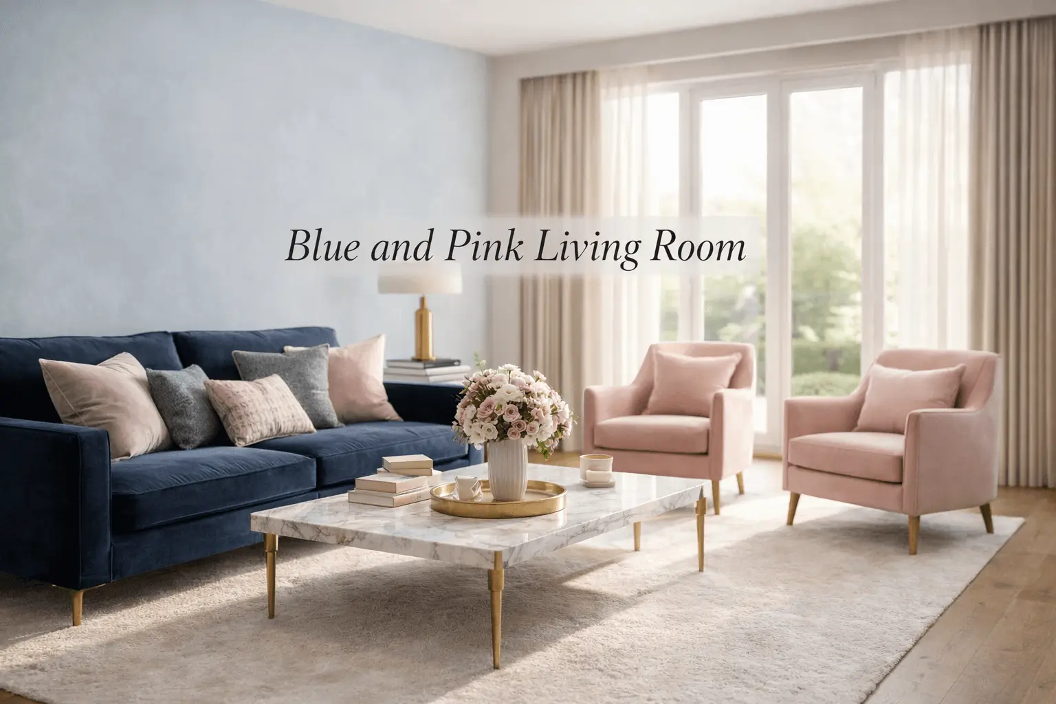 blue and pink living room