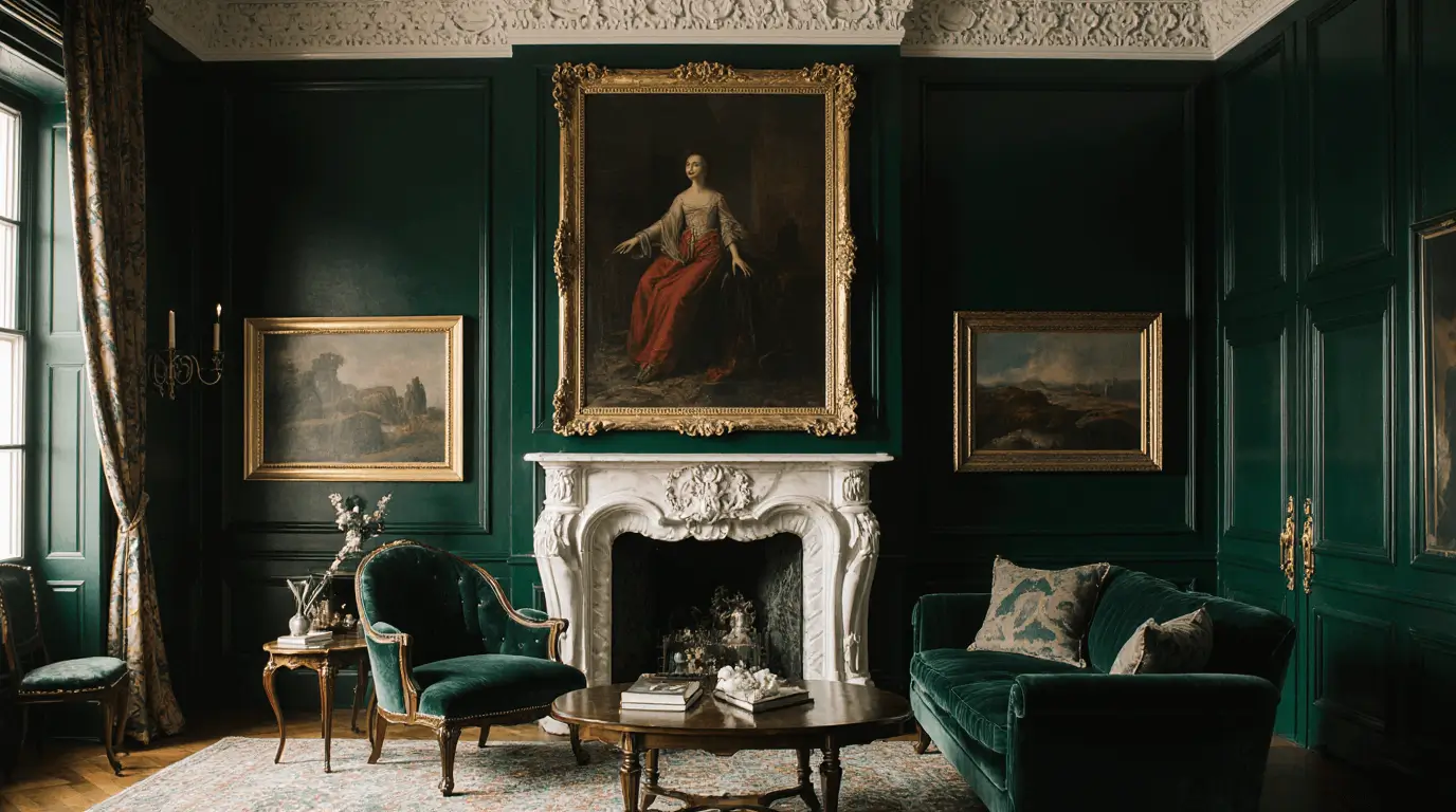 victorian dark green living room