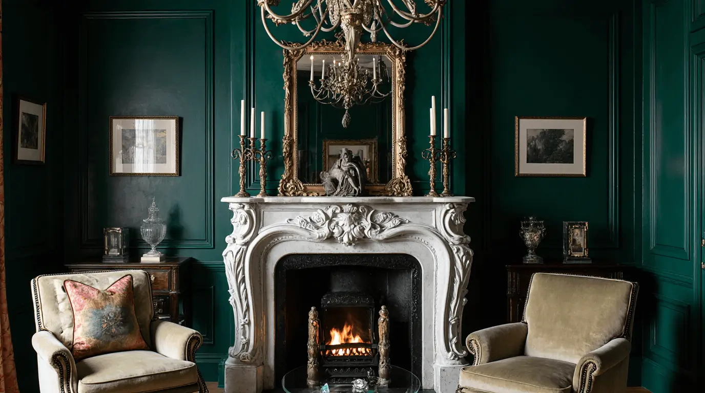 victorian dark green living room