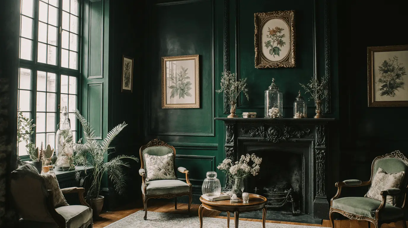 victorian dark green living room