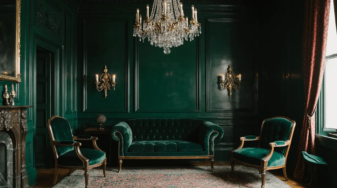 victorian dark green living room
