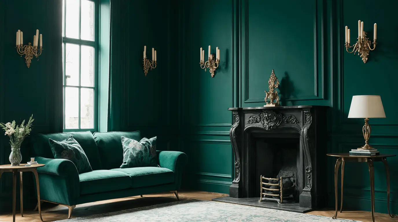 victorian dark green living room