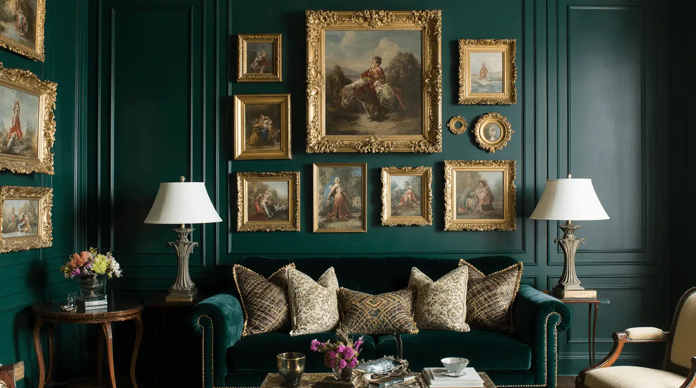 victorian dark green living room
