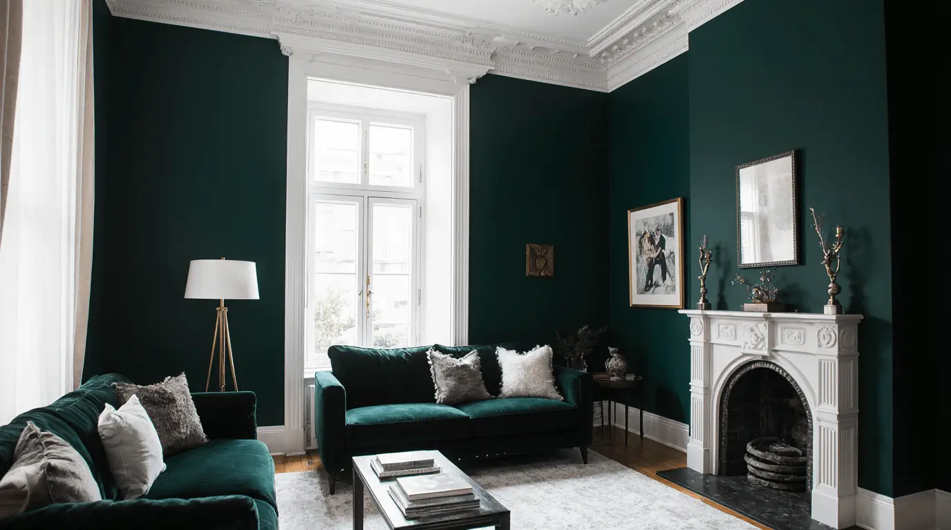 victorian dark green living room