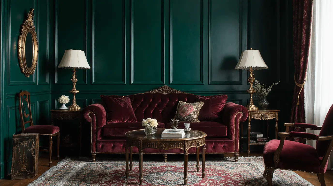 victorian dark green living room