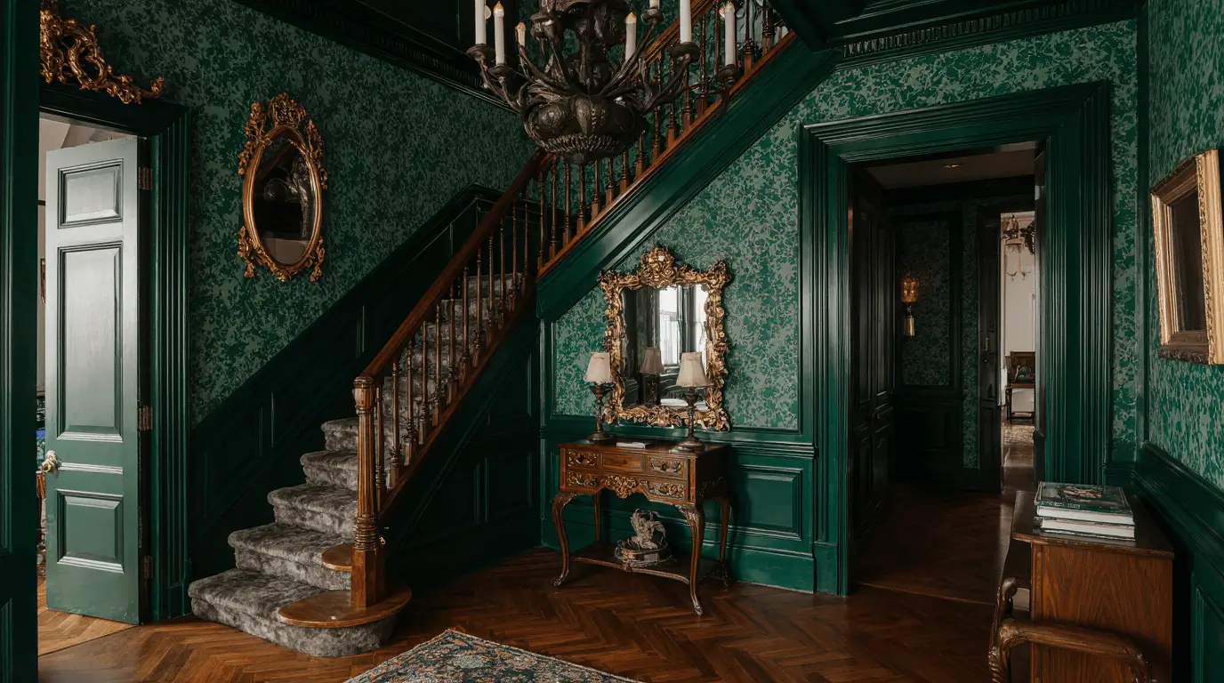 victorian dark green living room