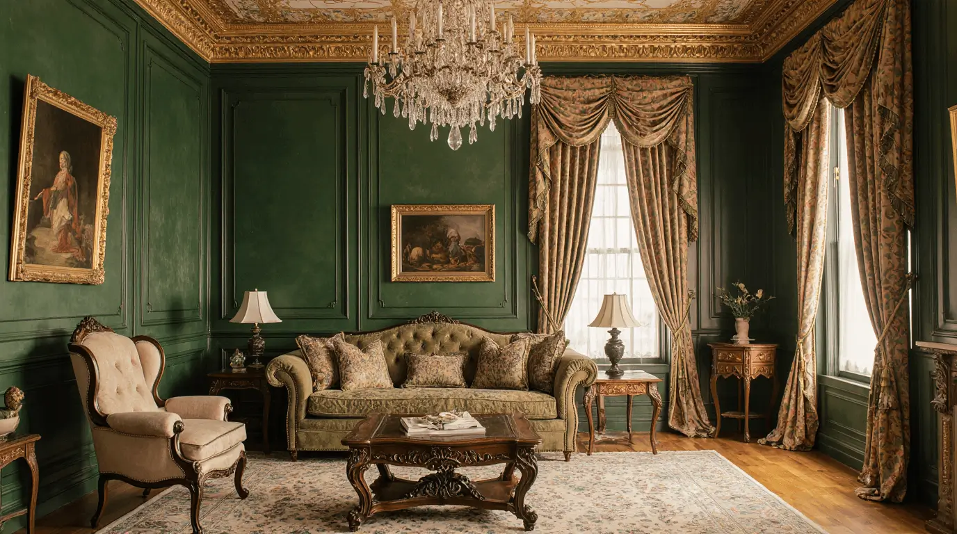 victorian dark green living room