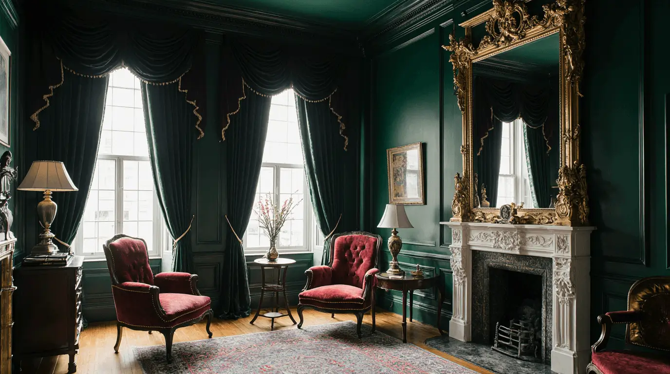victorian dark green living room