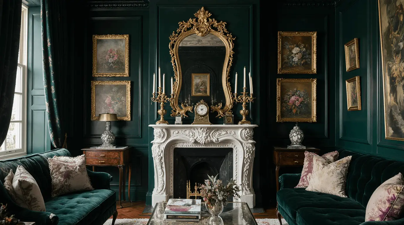 victorian dark green living room