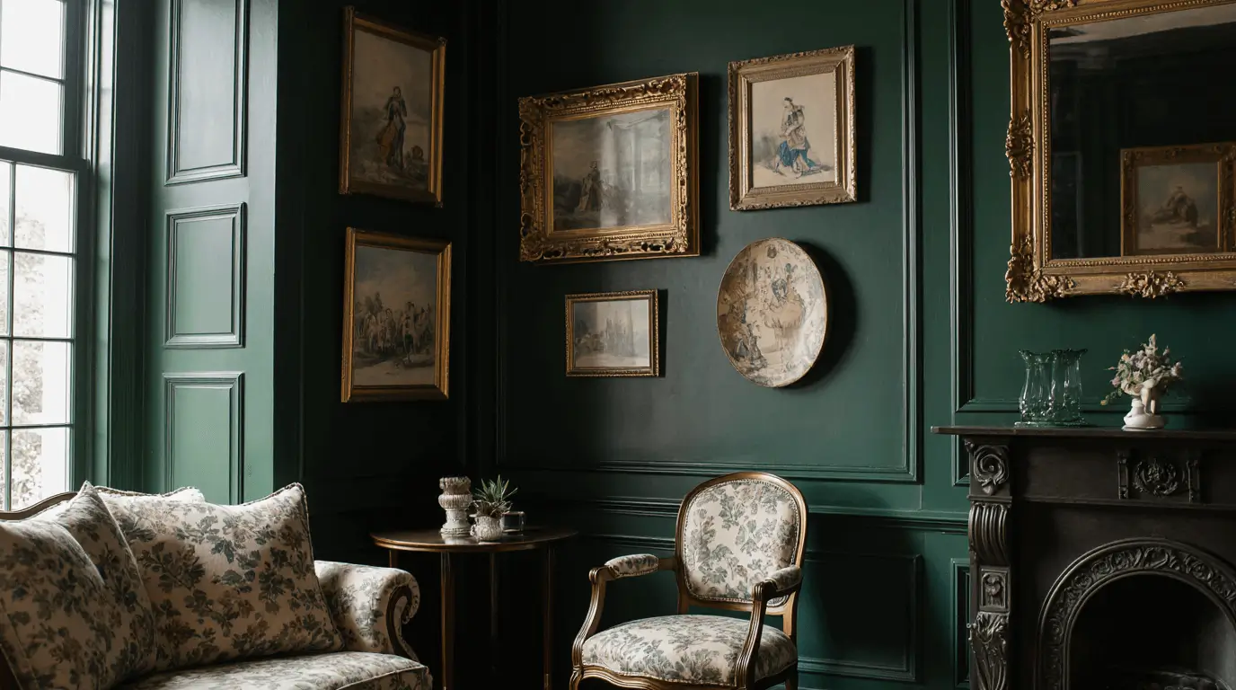 victorian dark green living room