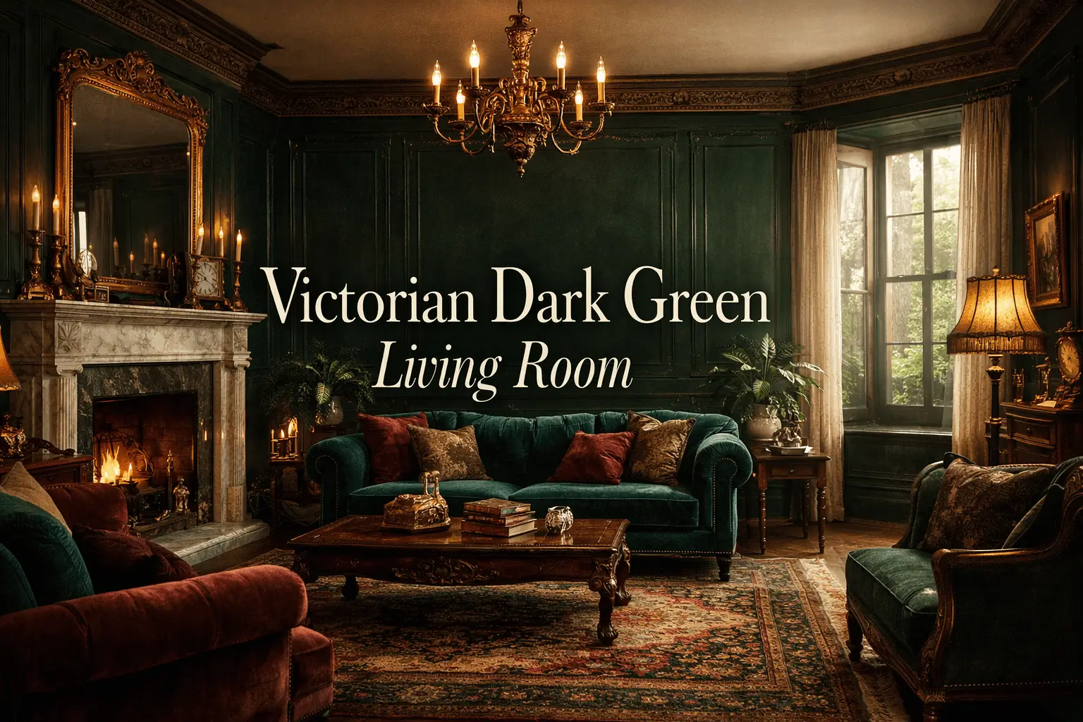 victorian dark green living room