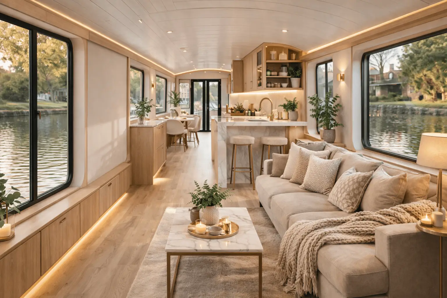 luxury narrowboat interior