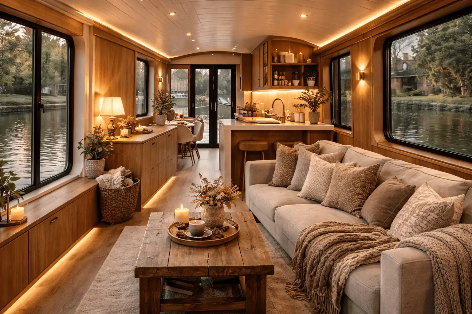 luxury narrowboat interior