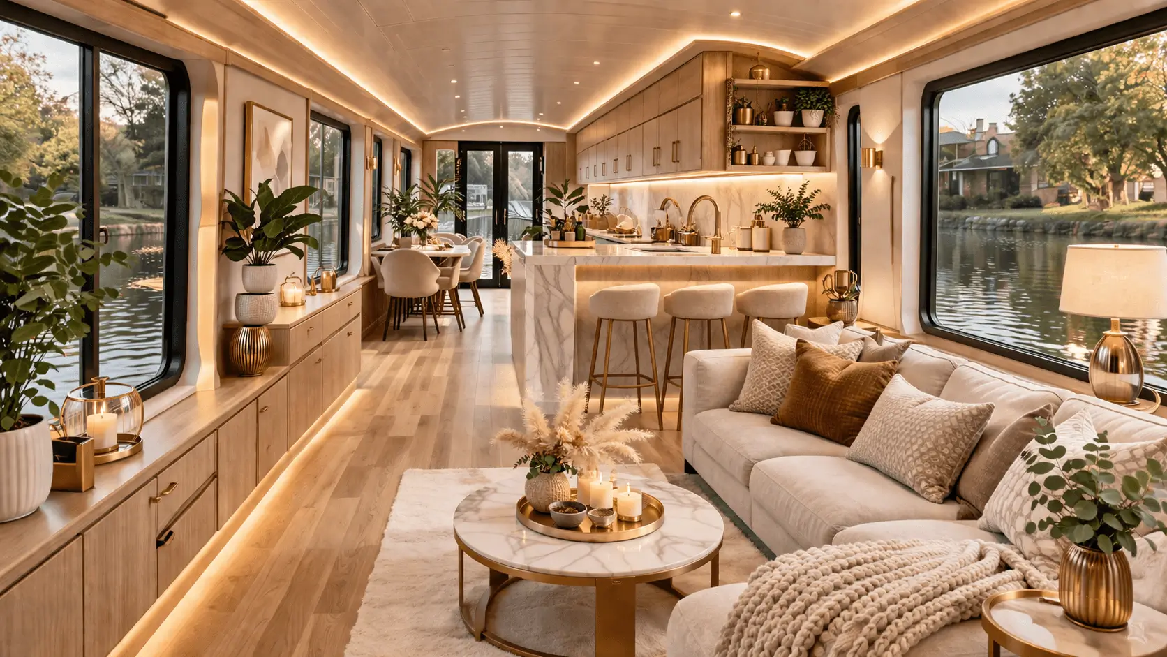 luxury narrowboat interior