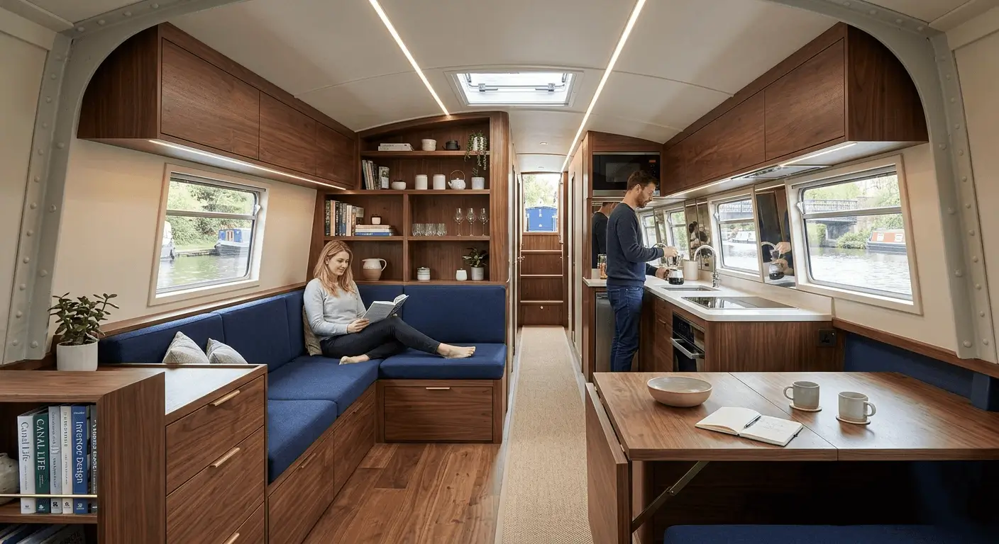 luxury narrowboat interior