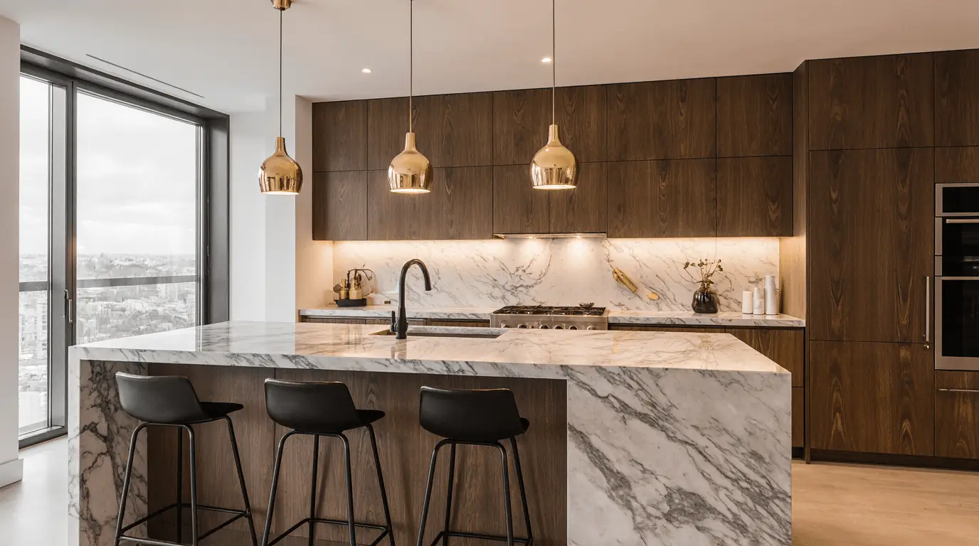 marble and wood interior design