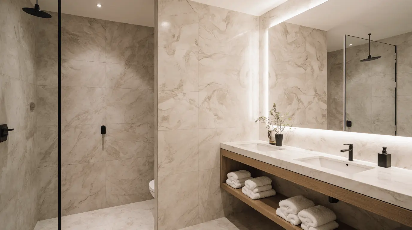 marble and wood interior design