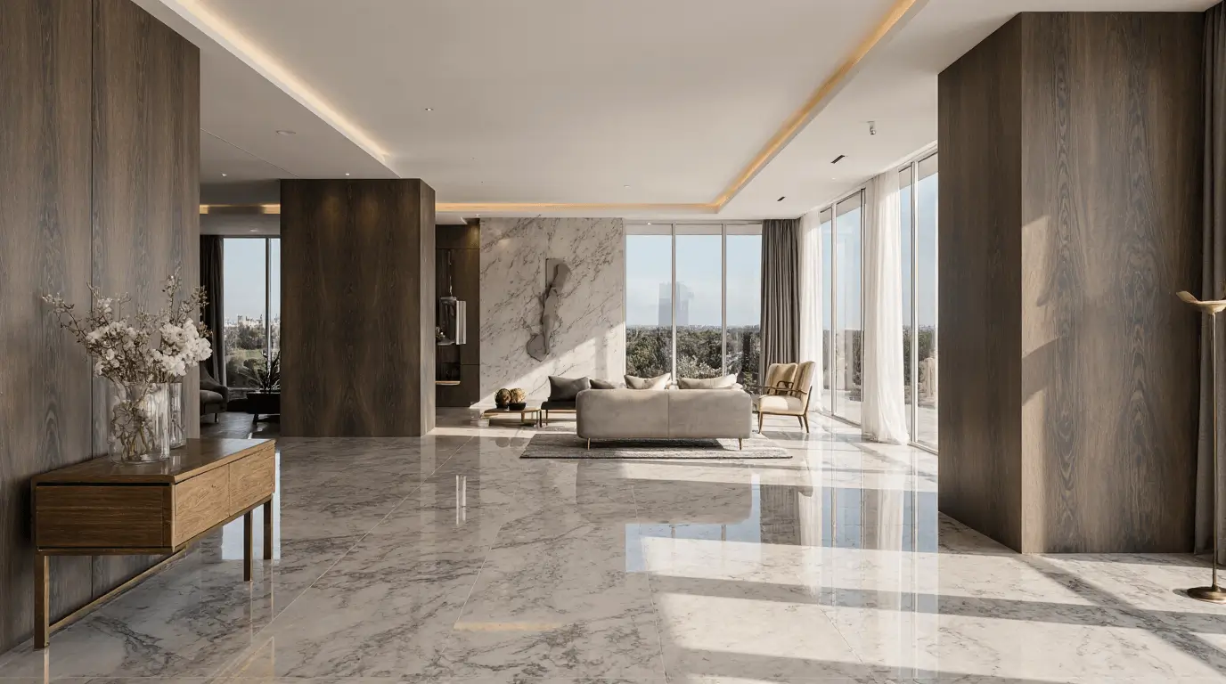 marble and wood interior design