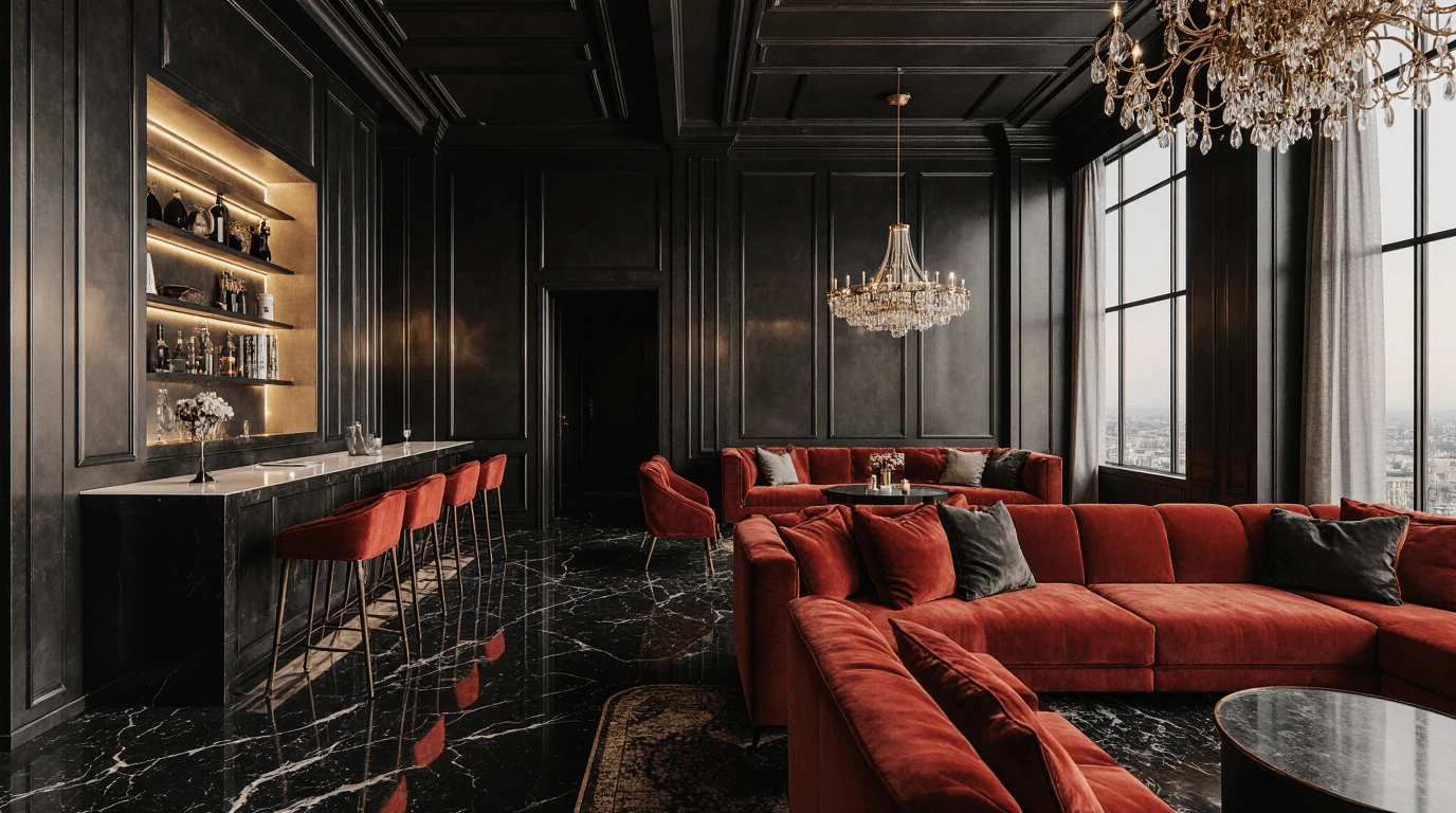 red and black interior design