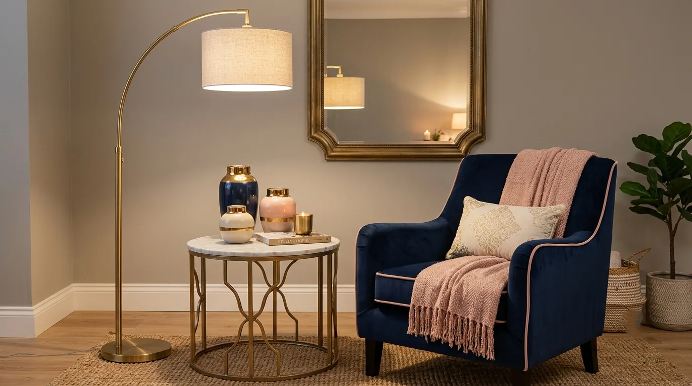 dark blue and pink living room