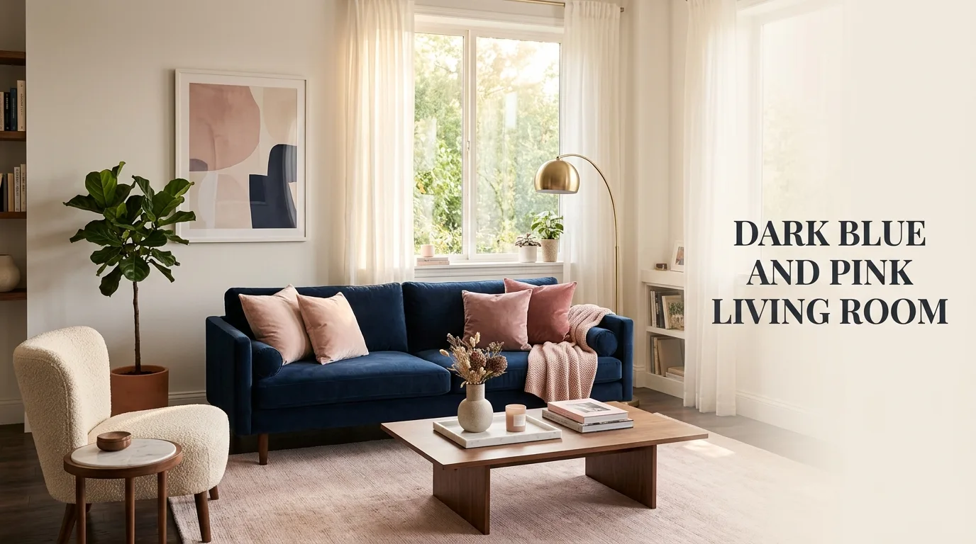 dark blue and pink living room